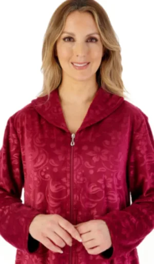 UNTUCKit Housecoats*Slenderella Super Soft Embossed Floral Print Zip Front Housecoat