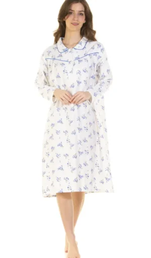 UNTUCKit Nightdresses*Sue Marks Wincey Meadow Long Sleeve Flannel Nightdress Blue